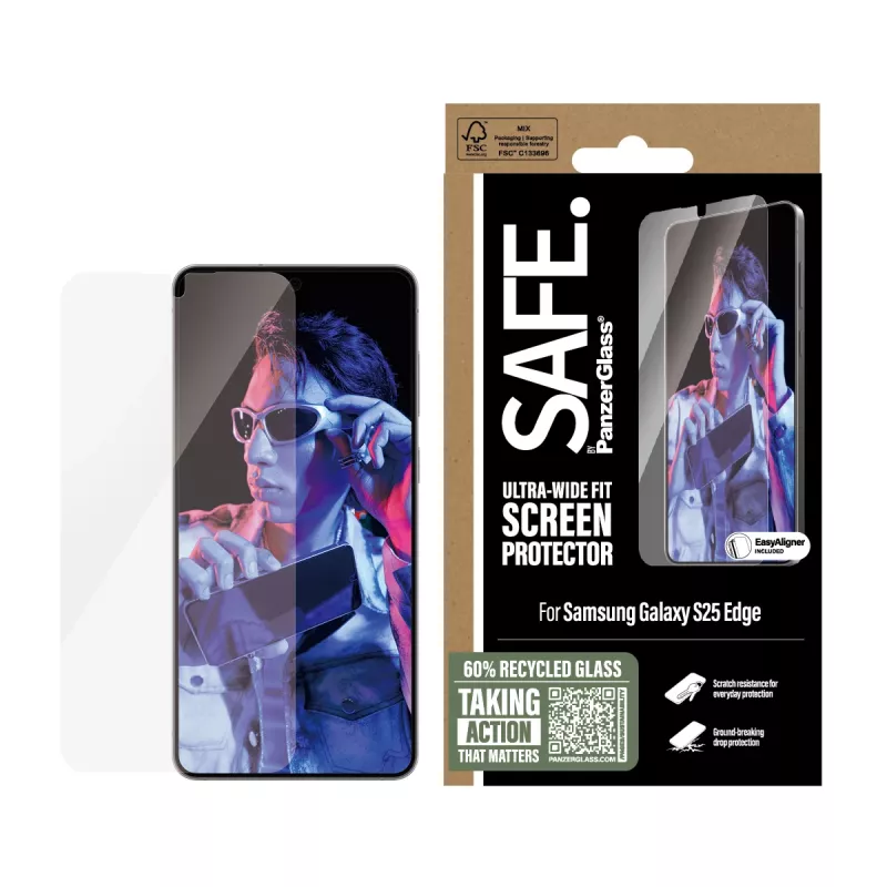 Protector de pantalla PanzerGlass SAFE. by ® Samsung S25 Edge Ultra-Wide Fit resistente a arañazos y golpes