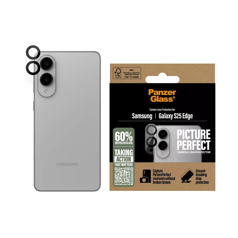 Protector de lente de cámara PanzerGlass Samsung Galaxy S25 Edge resistente a arañazos y golpes