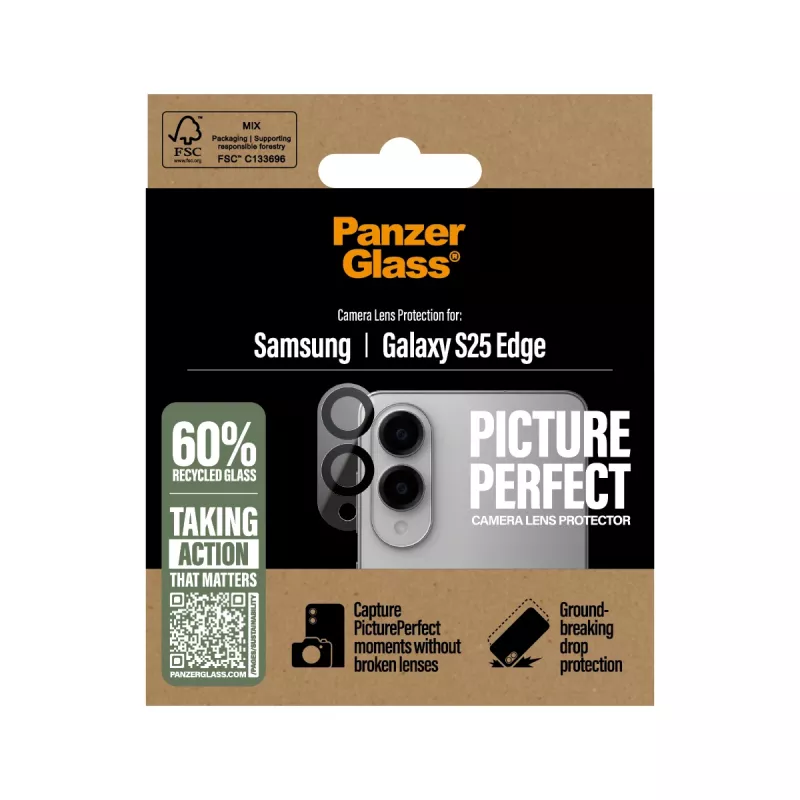 Protector de lente de cámara PanzerGlass Samsung Galaxy S25 Edge resistente a arañazos y golpes