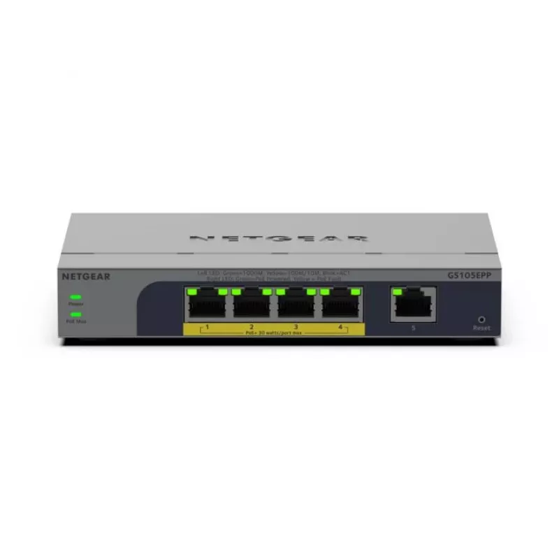 NETGEAR GS105EPP Gigabit Ethernet (10/100/1000) no gestionado Power over Ethernet (PoE) montaje en escritorio/pared gris