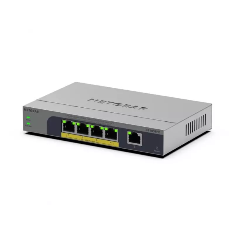 NETGEAR GS105EPP Gigabit Ethernet (10/100/1000) no gestionado Power over Ethernet (PoE) montaje en escritorio/pared gris