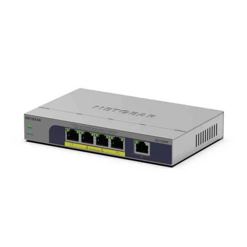 NETGEAR GS105PP Gigabit Ethernet (10/100/1000) no gestionado Power over Ethernet (PoE) montaje en escritorio/pared gris