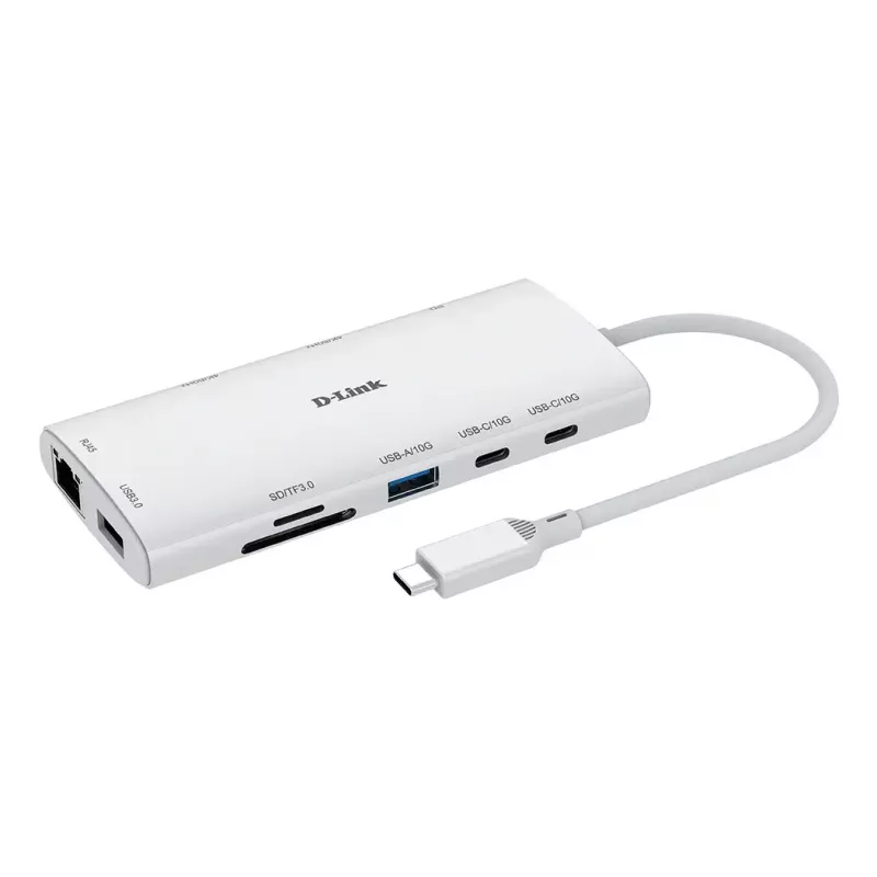 Hub USB-C 10 en 1 D-Link DUP-A01 — host USB 3.2 Gen 1 Type-C, Gigabit Ethernet, SD/MicroSD, HDMI hasta 3860x2160@60Hz