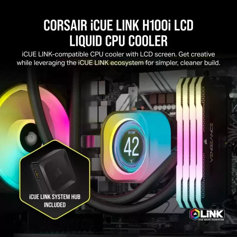 Corsair iCUE LINK H100i LCD RGB refrigeración líquida AIO para CPU, 240 mm
