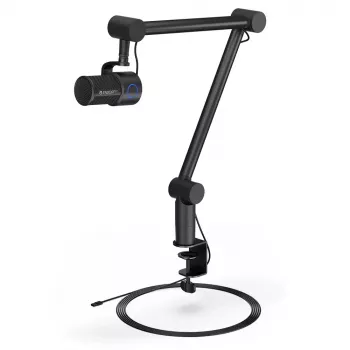 Micrófono para PC ENDORFY Solum Studio — USB cableado, 24 bits/96 kHz, 20–20000 Hz, soporte de mesa ajustable, controles táctiles, salida de auriculares, negro