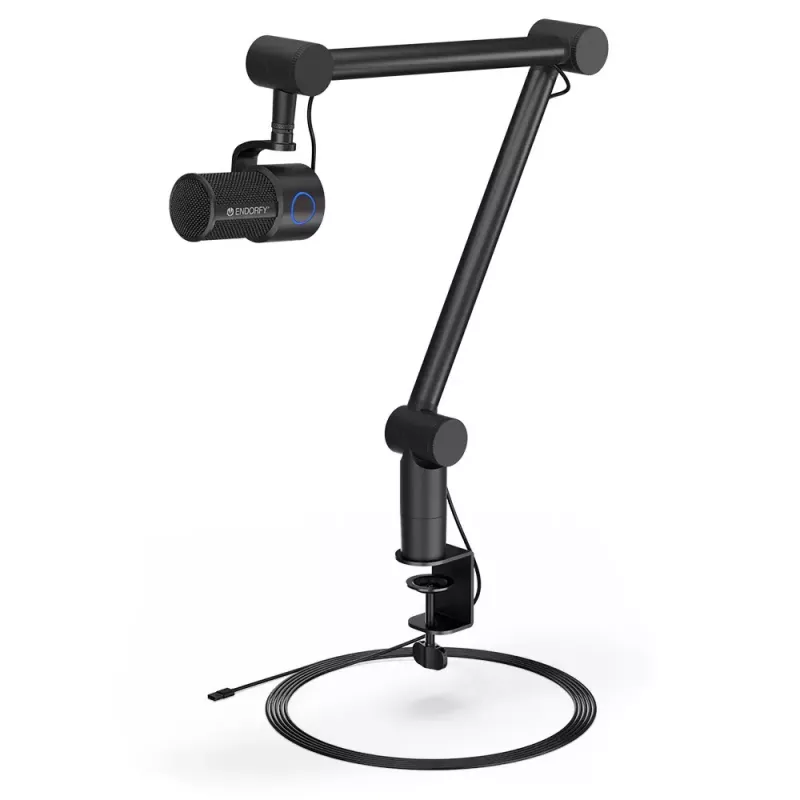 Micrófono para PC ENDORFY Solum Studio — USB cableado, 24 bits/96 kHz, 20–20000 Hz, soporte de mesa ajustable, controles táctiles, salida de auriculares, negro