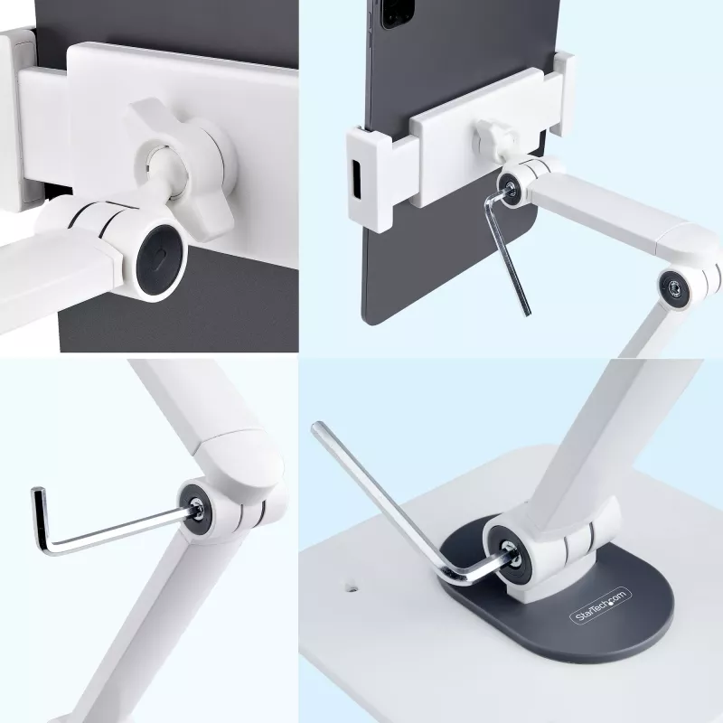 Soporte ajustable StarTech.com para tablet de escritorio – montaje en pared – capacidad 1 kg – soporte universal ergonómico articulado para tablet – soporte para tablet de escritorio giratorio/orientable/rotatorio