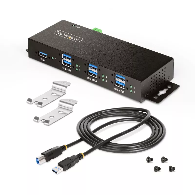 Hub de interfaces StarTech.com 5G7AINDRM-USB-A-HUB USB 3.2 Gen 1 (3.1 Gen 1) Type-B 5000 Mbit/s negro