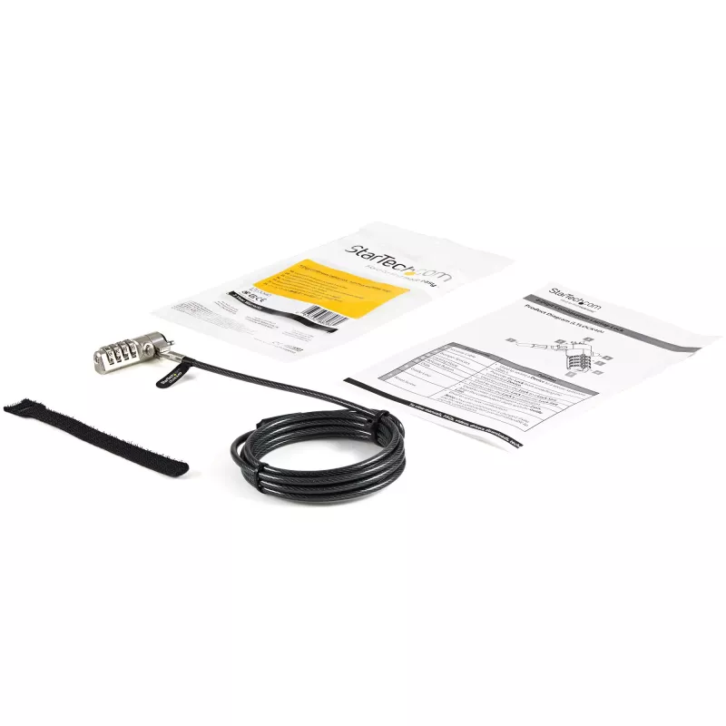Candado de cable para portátil StarTech.com de 6.5ft (2m) – candado de seguridad de cable con combinación de 4 dígitos para portátil/sobremesa para dispositivos/ordenadores/monitores con ranura K – candado de cable de acero con recubrimiento de vinilo portátil y antirrobo