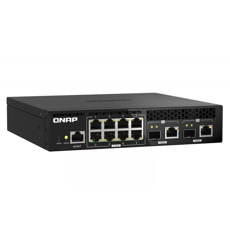 QNAP QSW-M2108R-2C switch L2 gestionable, 8 x 2,5GbE + 2 x 10GbE SFP+/RJ-45 combo, media anchura, montable en rack