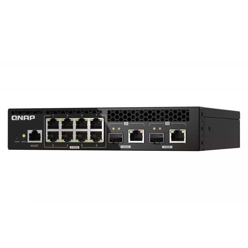 QNAP QSW-M2108R-2C switch L2 gestionable, 8 x 2,5GbE + 2 x 10GbE SFP+/RJ-45 combo, media anchura, montable en rack
