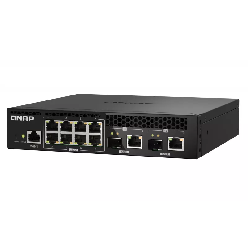 QNAP QSW-M2108R-2C switch L2 gestionable, 8 x 2,5GbE + 2 x 10GbE SFP+/RJ-45 combo, media anchura, montable en rack