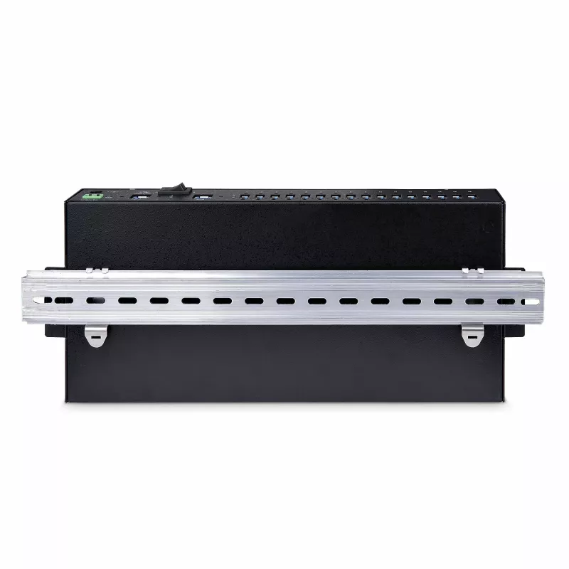 StarTech.com Hub USB industrial de 16 puertos 5Gbps con fuente de alimentación, carcasa metálica, montable, protección ESD, alimentación por regletas, función de carga USB, conmutador dual-host – TAA