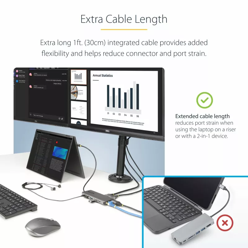 StarTech.com Adaptador multipuerto USB-C para triple monitor, Dual 4K 60 Hz + 4K 30 Hz HDMI y DisplayPort, hub USB de 4 puertos, 100 W PD Pass-Through, GbE, lector de tarjetas SD/MicroSD