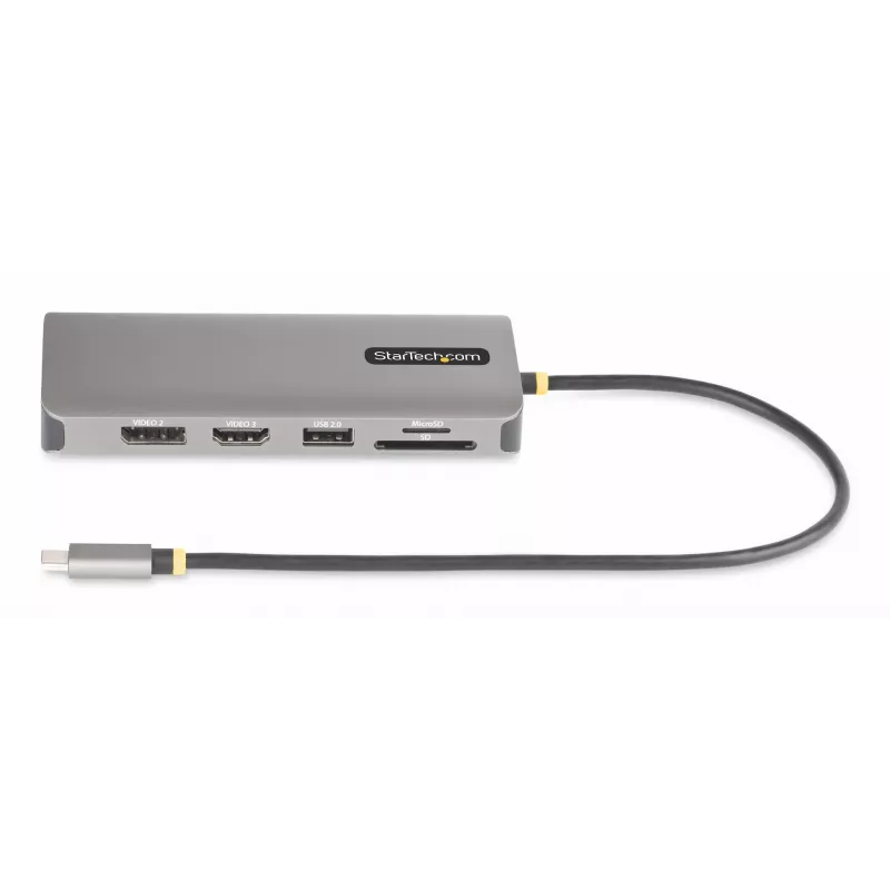 StarTech.com Adaptador multipuerto USB-C para triple monitor, Dual 4K 60 Hz + 4K 30 Hz HDMI y DisplayPort, hub USB de 4 puertos, 100 W PD Pass-Through, GbE, lector de tarjetas SD/MicroSD