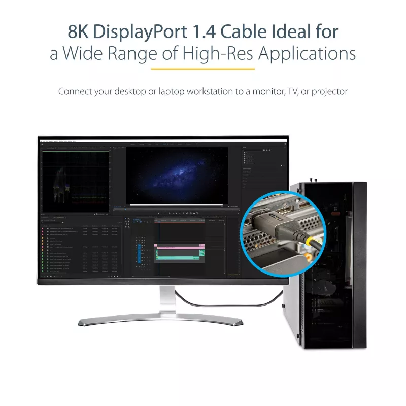 StarTech.com Cable DisplayPort 1.4 de 1ft (30cm) - 8K 60Hz HDR10 - Vídeo Ultra HD 4K 120Hz - Cable DP 1.4 - Para monitores/pantallas - Cable DisplayPort a DisplayPort - M/M