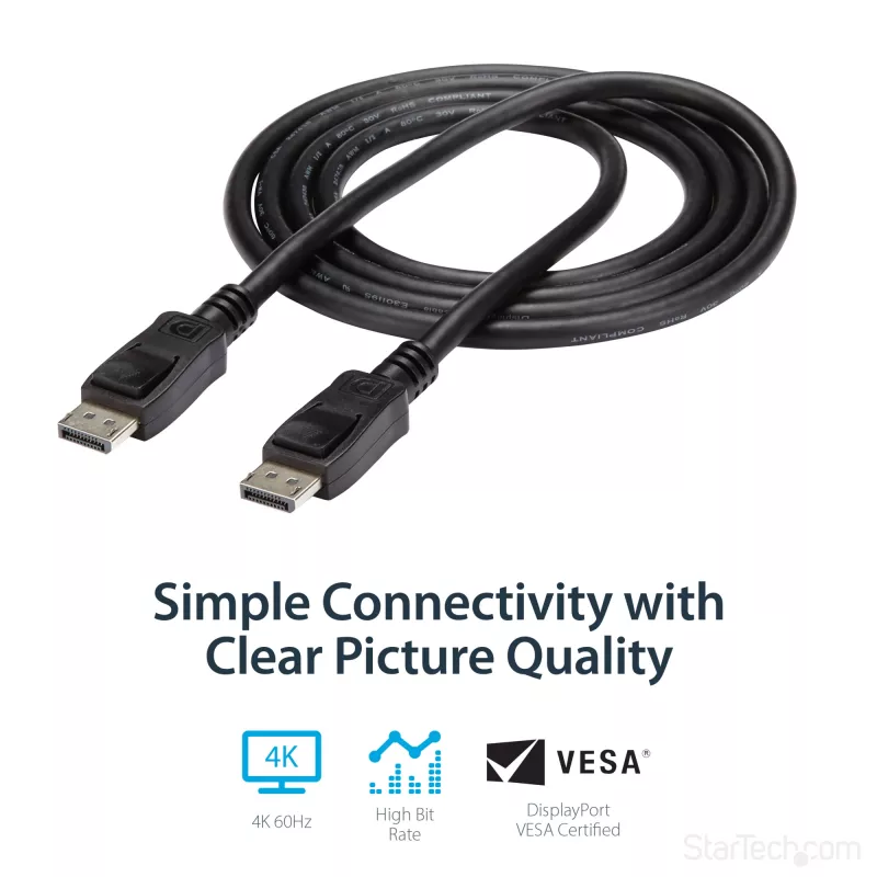 Cable DisplayPort 1.2 StarTech.com 1,8 m (6ft) – cable DisplayPort 4K x 2K Ultra HD certificado VESA – cable DP a DP para monitor – cable de vídeo/display DP – conectores macho DP con bloqueo