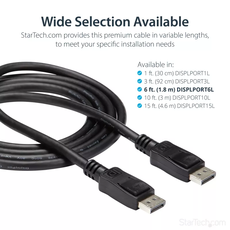 Cable DisplayPort 1.2 StarTech.com 1,8 m (6ft) – cable DisplayPort 4K x 2K Ultra HD certificado VESA – cable DP a DP para monitor – cable de vídeo/display DP – conectores macho DP con bloqueo