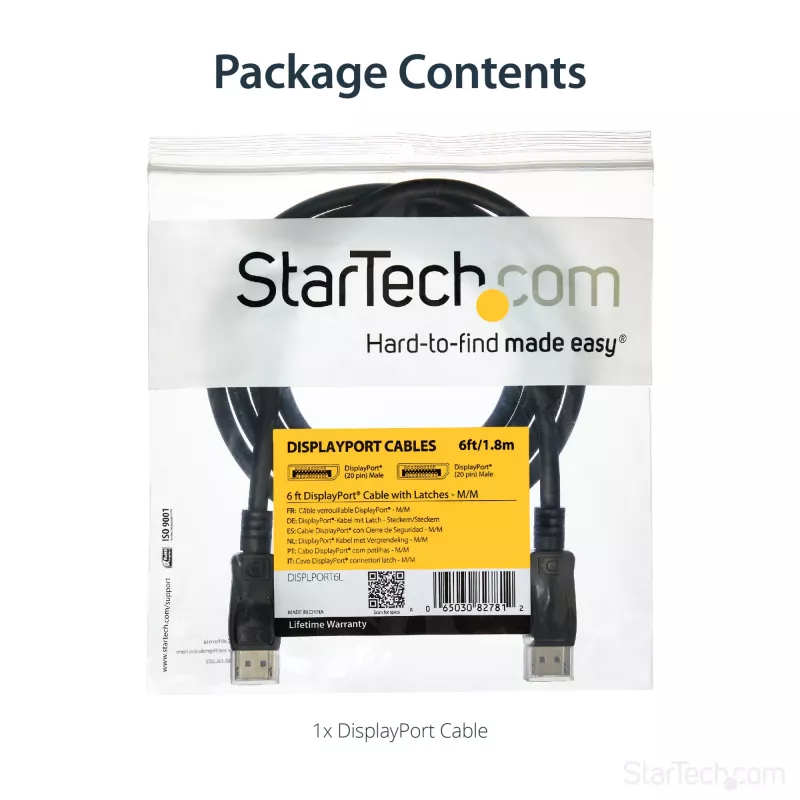 Cable DisplayPort 1.2 StarTech.com 1,8 m (6ft) – cable DisplayPort 4K x 2K Ultra HD certificado VESA – cable DP a DP para monitor – cable de vídeo/display DP – conectores macho DP con bloqueo