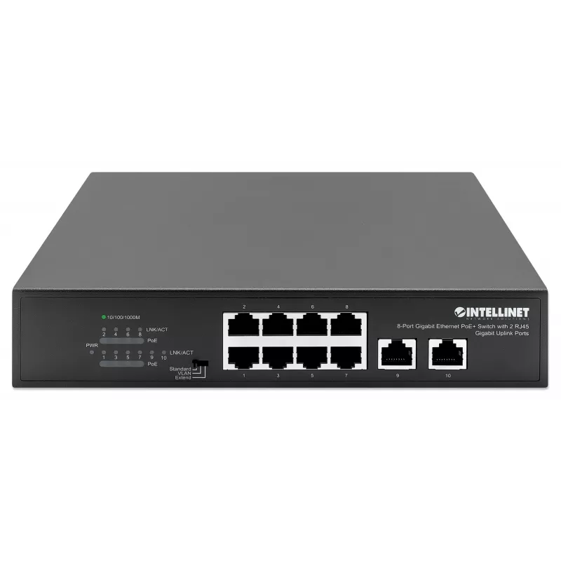 Intellinet Switch Gigabit Ethernet PoE+ de 8 puertos 120W 2 puertos Uplink