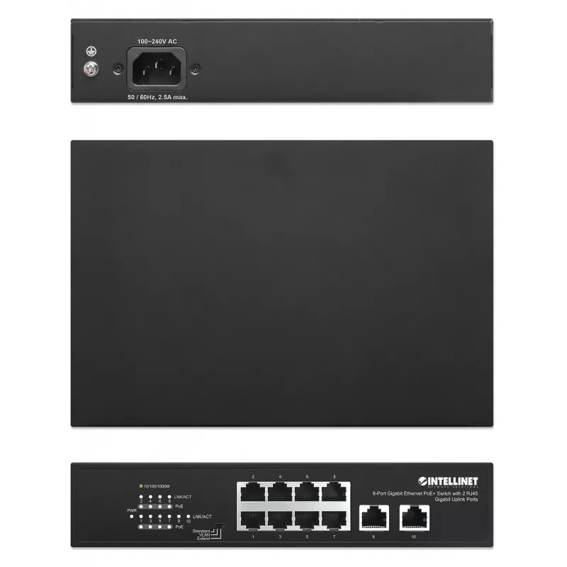 Intellinet Switch Gigabit Ethernet PoE+ de 8 puertos 120W 2 puertos Uplink
