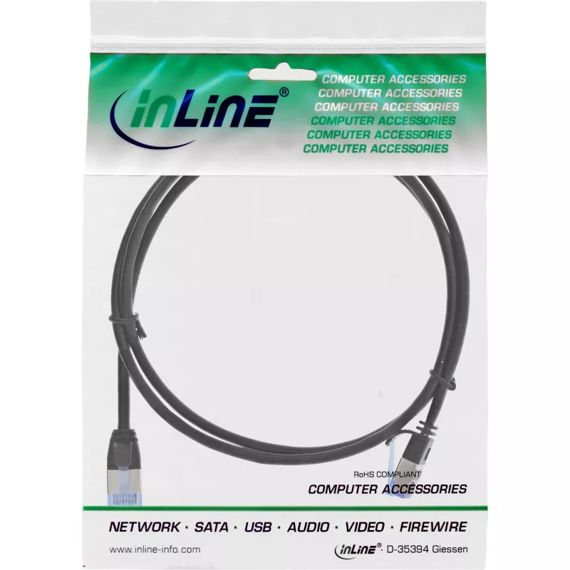 Cable de parcheo InLine redondo y delgado U/FTP Cat.6A negro 0,5 m