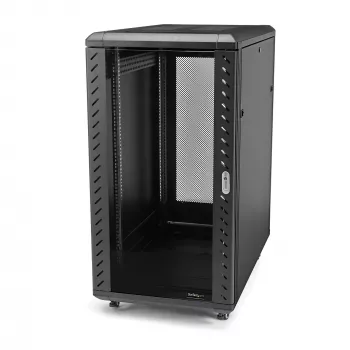 StarTech.com Armario de servidor de 4 postes 18HE, armario de datos de 19 pulgadas con cerradura para equipos informáticos / AV / IT, armario de oficina / red doméstica con ruedas y guías de montaje ajustables