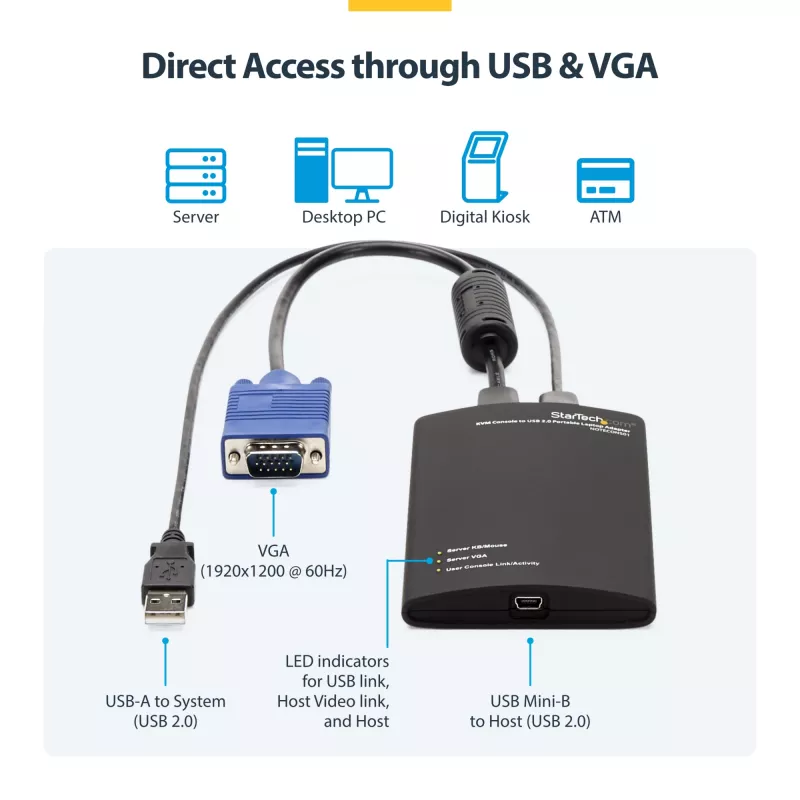 Adaptador StarTech.com KVM consola a USB 2.0 para carro de portátil