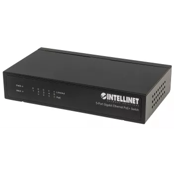 Switch Intellinet Gigabit Ethernet PoE+ de 5 puertos, 4 puertos PSE, compatible con IEEE 802.3at/af Power over Ethernet (PoE+/PoE), 60 W, sobremesa
