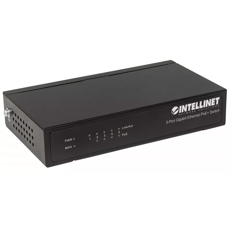 Switch Intellinet Gigabit Ethernet PoE+ de 5 puertos, 4 puertos PSE, compatible con IEEE 802.3at/af Power over Ethernet (PoE+/PoE), 60 W, sobremesa