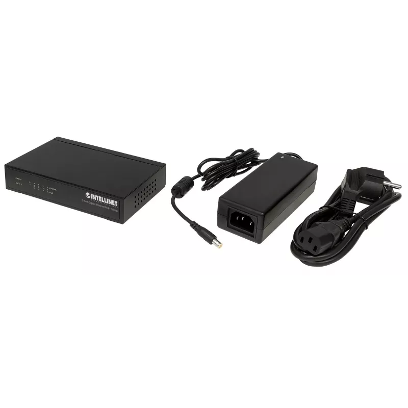 Switch Intellinet Gigabit Ethernet PoE+ de 5 puertos, 4 puertos PSE, compatible con IEEE 802.3at/af Power over Ethernet (PoE+/PoE), 60 W, sobremesa