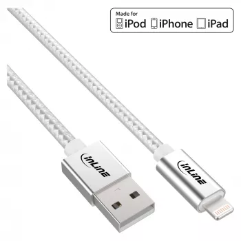Cable USB Lightning InLine, para iPad, iPhone, iPod, plata/aluminio 1 m certificado MFi