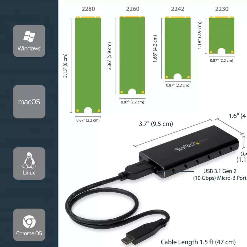 Carcasa SSD M.2 StarTech.com para SSD M.2 SATA - USB 3.1 (10 Gbit/s) con cable USB-C