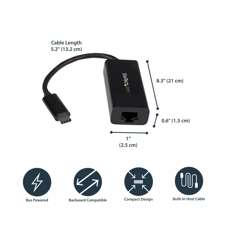 Adaptador StarTech.com USB-C a Gigabit Ethernet - Negro