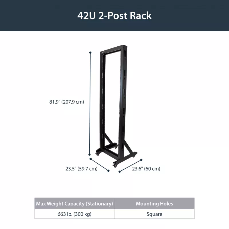Rack de servidor StarTech.com de 2 postes 42U estructura abierta móvil, rack de red de 19