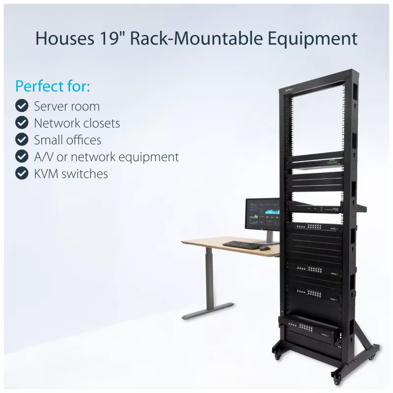 Rack de servidor StarTech.com de 2 postes 42U estructura abierta móvil, rack de red de 19