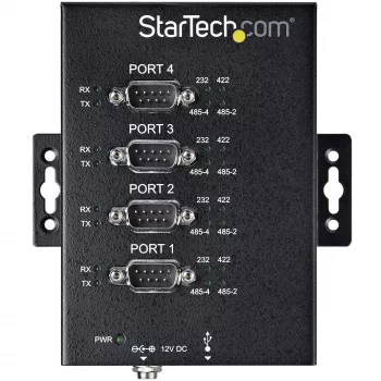 StarTech.com Hub serie de 4 puertos USB a adaptador RS232/RS485/RS422 - Hub convertidor serie USB 2.0 a DB9 industrial - Certificado IP30 - Hub serie de metal montable en carril DIN - Protección ESD de 15kV