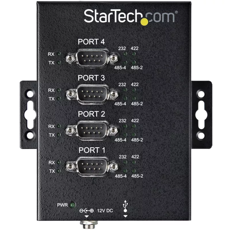 StarTech.com Hub serie de 4 puertos USB a adaptador RS232/RS485/RS422 - Hub convertidor serie USB 2.0 a DB9 industrial - Certificado IP30 - Hub serie de metal montable en carril DIN - Protección ESD de 15kV
