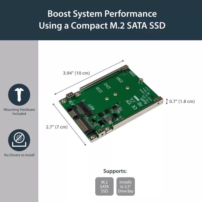 StarTech.com Adaptador de SSD M.2 SATA a SATA de 2,5 pulgadas - Convertidor M.2 NGFF a SATA - 7mm - Soporte open-frame - Adaptador de disco M2