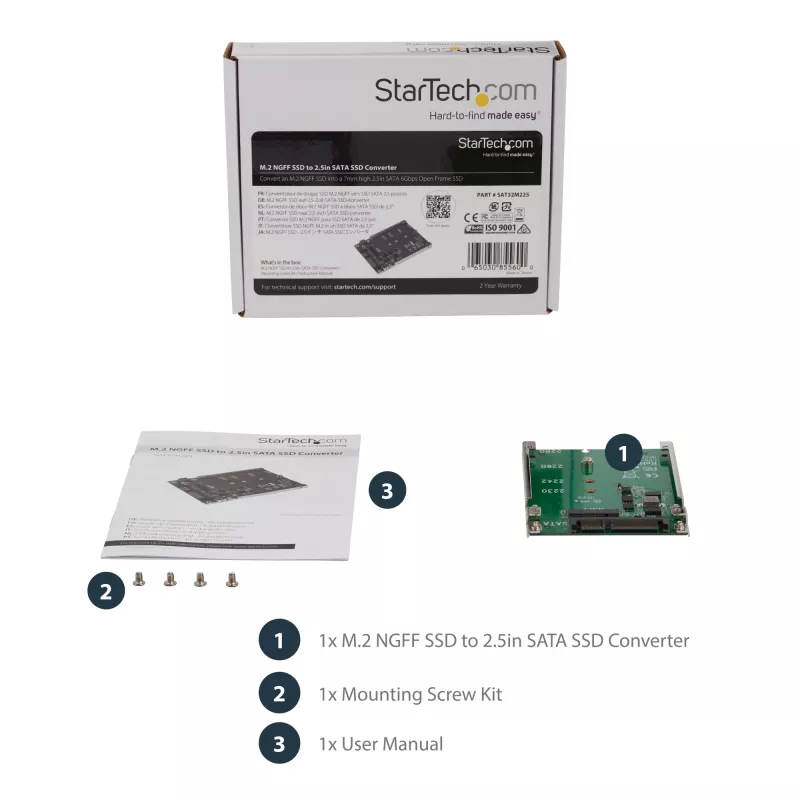 StarTech.com Adaptador de SSD M.2 SATA a SATA de 2,5 pulgadas - Convertidor M.2 NGFF a SATA - 7mm - Soporte open-frame - Adaptador de disco M2