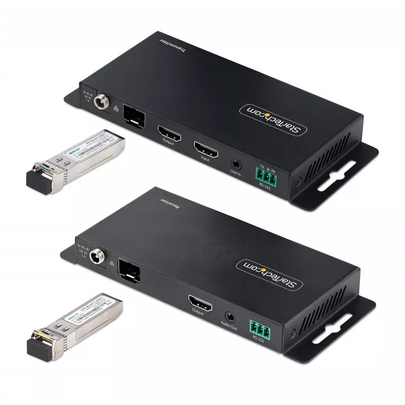 StarTech.com ST121HD20FXA2 kit extensor HDMI por fibra óptica 4K 60Hz, hasta 1 km (monomodo) / 300 m (multimodo), LC, HDR, HDCP, audio/RS232/IR, transmisor y receptor