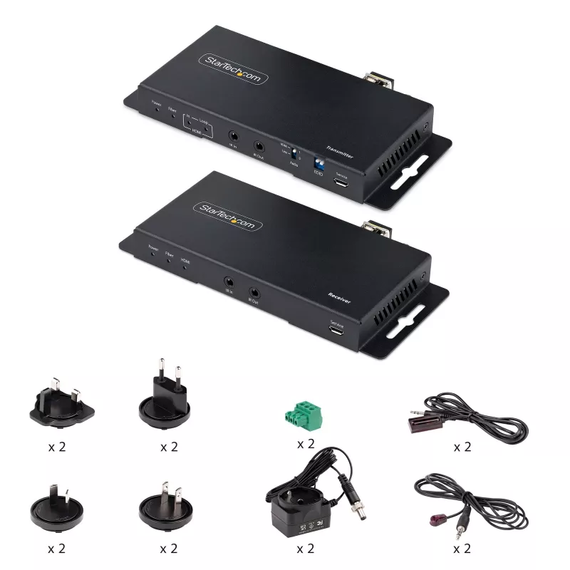 StarTech.com ST121HD20FXA2 kit extensor HDMI por fibra óptica 4K 60Hz, hasta 1 km (monomodo) / 300 m (multimodo), LC, HDR, HDCP, audio/RS232/IR, transmisor y receptor