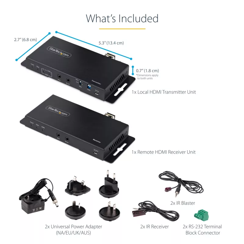 StarTech.com ST121HD20FXA2 kit extensor HDMI por fibra óptica 4K 60Hz, hasta 1 km (monomodo) / 300 m (multimodo), LC, HDR, HDCP, audio/RS232/IR, transmisor y receptor