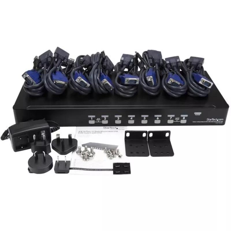 StarTech.com Kit de conmutador KVM USB para rack 1HE de 8 puertos con OSD y cables
