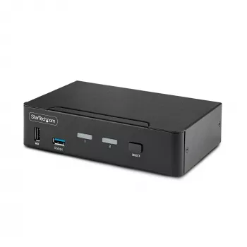 StarTech.com Switch KVM DisplayPort de 2 puertos, 8K 60Hz / 4K 144Hz, pantalla única, DP 1.4, 2x puertos USB 3.0, 4x puertos USB 2.0 HID, conmutación por botón y tecla de acceso rápido, conforme TAA - independiente del sistema operativo, carcasa de metal