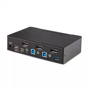 StarTech.com Switch KVM DisplayPort de 2 puertos, 8K 60Hz / 4K 144Hz, pantalla única, DP 1.4, 2x puertos USB 3.0, 4x puertos USB 2.0 HID, conmutación por botón y tecla de acceso rápido, conforme TAA - independiente del sistema operativo, carcasa de metal