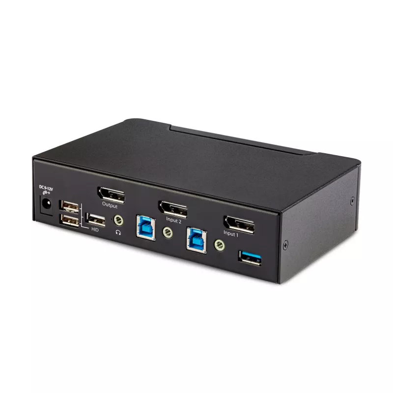 StarTech.com Switch KVM DisplayPort de 2 puertos, 8K 60Hz / 4K 144Hz, pantalla única, DP 1.4, 2x puertos USB 3.0, 4x puertos USB 2.0 HID, conmutación por botón y tecla de acceso rápido, conforme TAA - independiente del sistema operativo, carcasa de metal