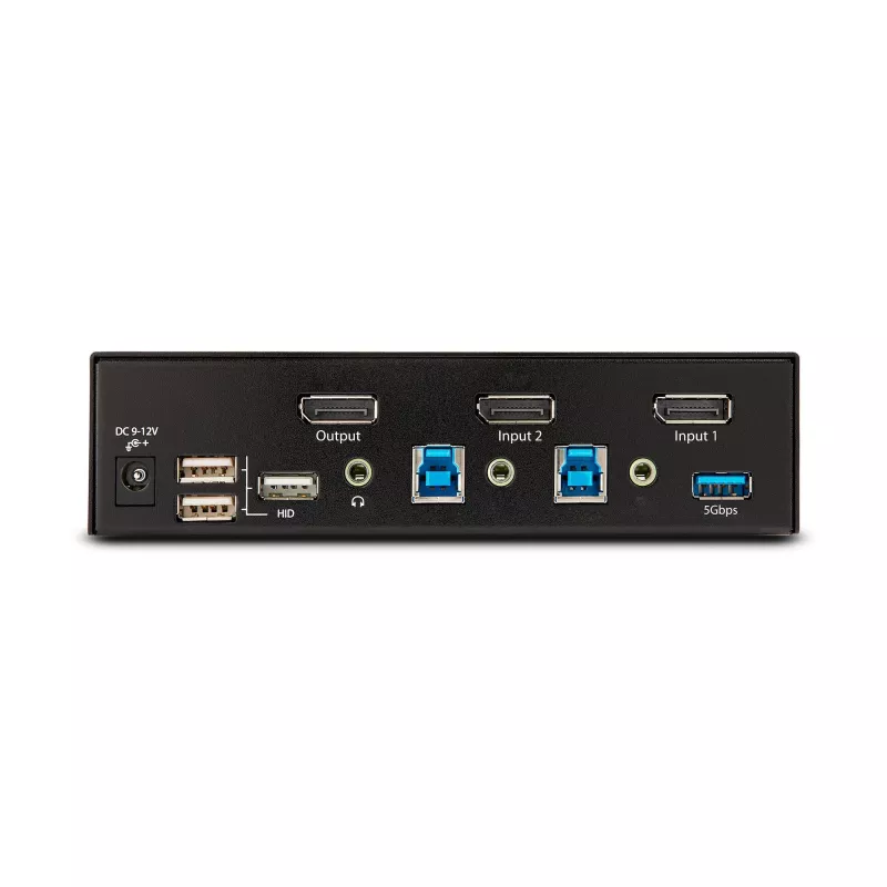 StarTech.com Switch KVM DisplayPort de 2 puertos, 8K 60Hz / 4K 144Hz, pantalla única, DP 1.4, 2x puertos USB 3.0, 4x puertos USB 2.0 HID, conmutación por botón y tecla de acceso rápido, conforme TAA - independiente del sistema operativo, carcasa de metal