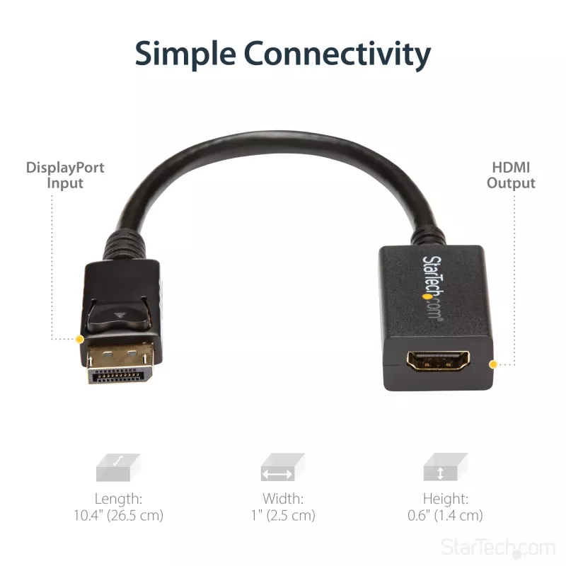StarTech.com DP2HDMI2 adaptador de vídeo / convertidor de DisplayPort a HDMI, macho/hembra, hasta 1920x1200, 25 cm
