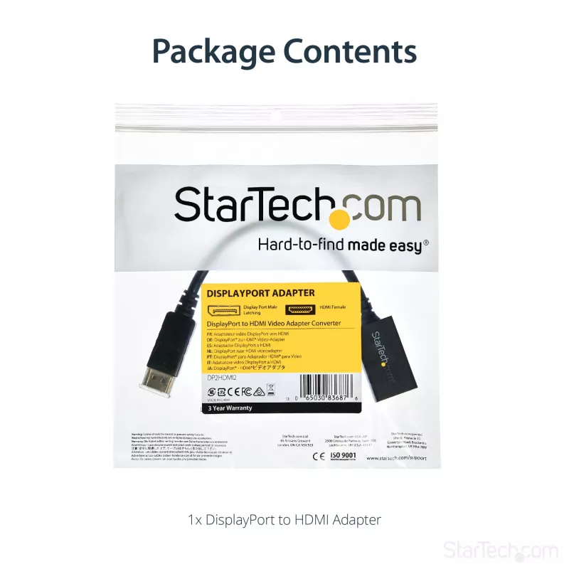 StarTech.com DP2HDMI2 adaptador de vídeo / convertidor de DisplayPort a HDMI, macho/hembra, hasta 1920x1200, 25 cm